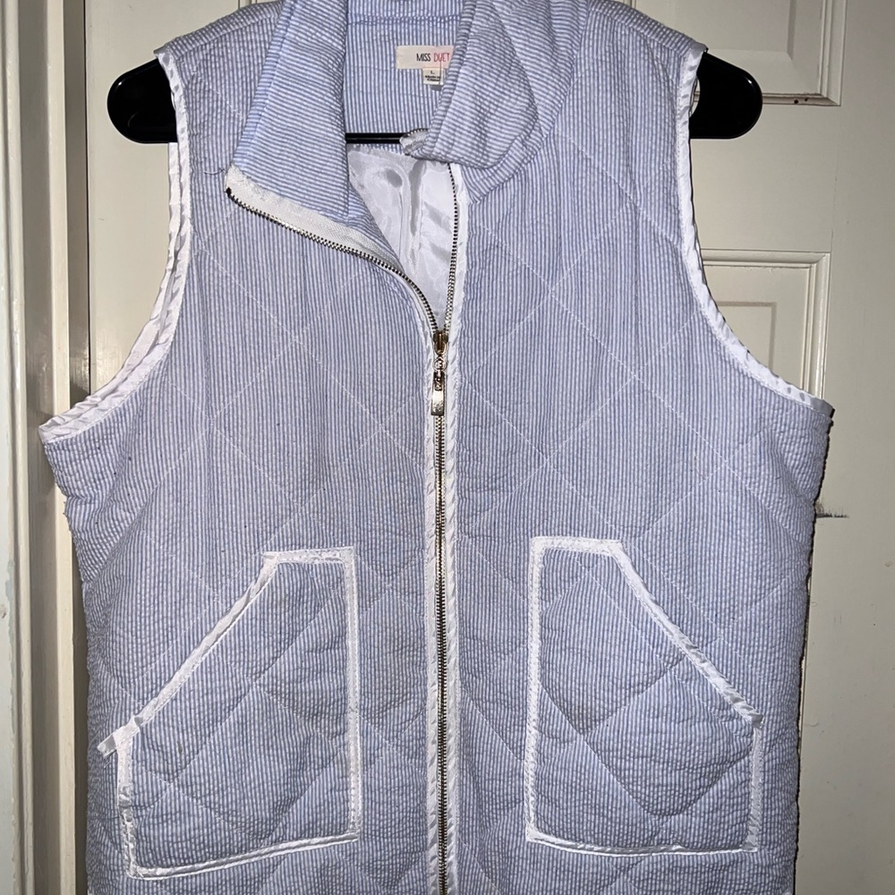 Miss Duet blue white pinstripe vest